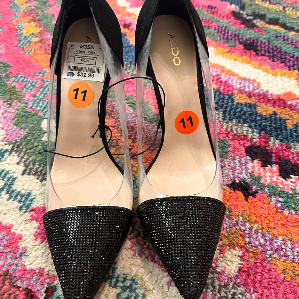 Aldo black glitter and clear heels size 11 brand new with tags